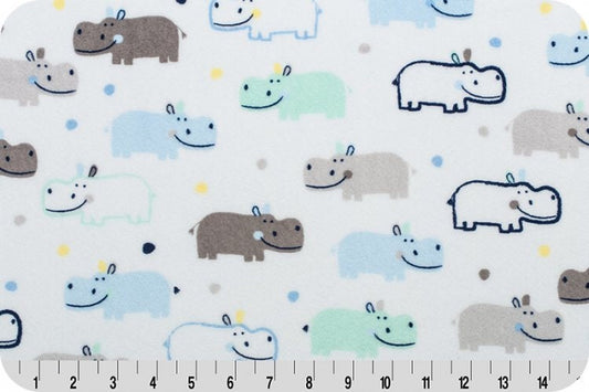 Shannon Fabrics Fabric RKC Happy Hippo Baby Blue Minky-Shannon Fabrics, CUDDLE Minky, Hippo Minky, minky nursery fabric, Baby Blanket Fabric, hippo fabric