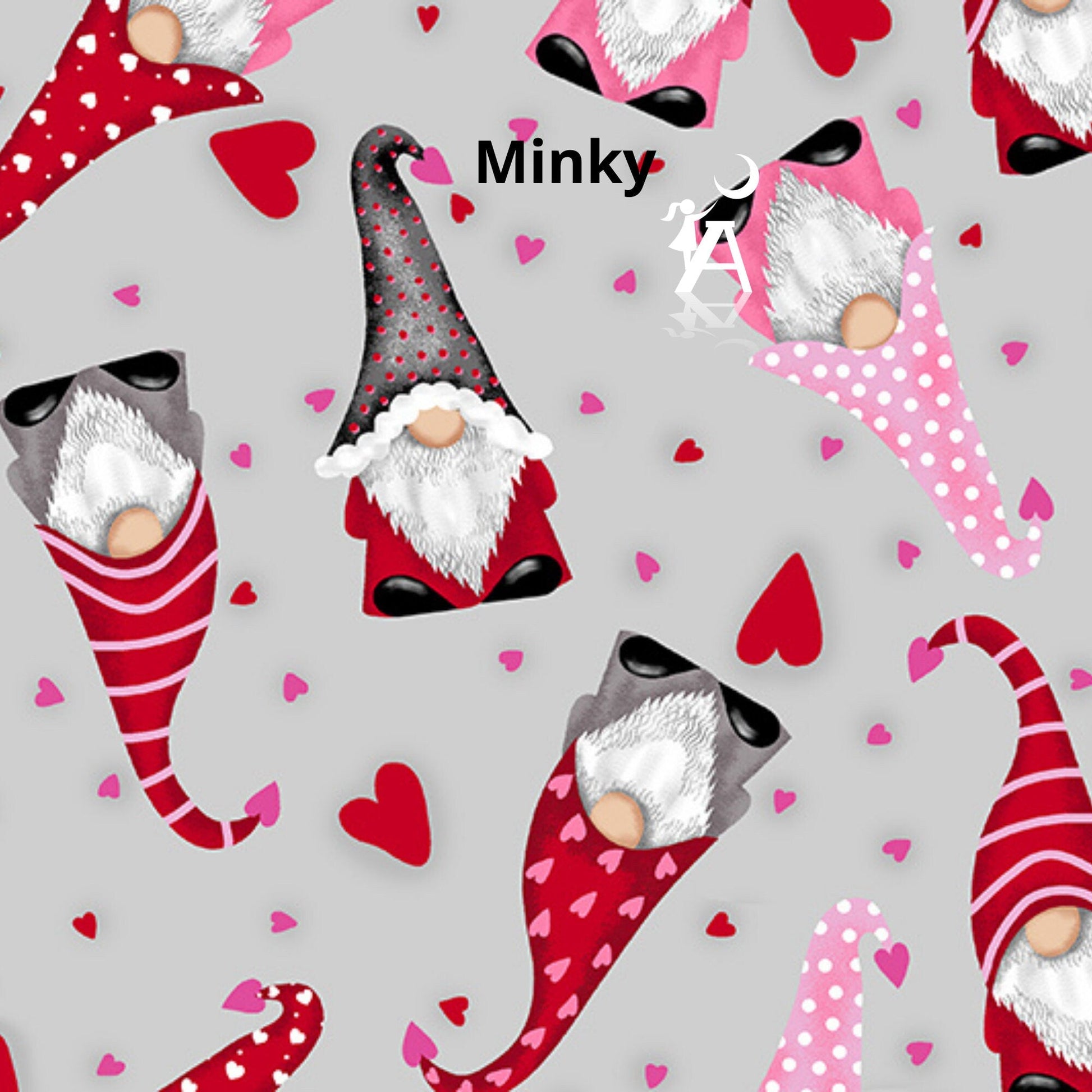 Shannon Fabrics Fabric Valentine Gnomes Digital Cuddle Scarlet, Shannon Digital Cuddle Fabric, Valentine's Fabric, MINKY by the yard, Gnome Minky