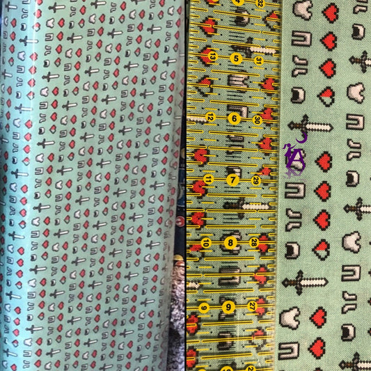 Springs Creative Fabric FQ Mojang Minecraft Licensed cotton Minecraft ICON Fabric, red hearts Minecraft fabric, swords, video game fabric, face mask fabric, binding fabric