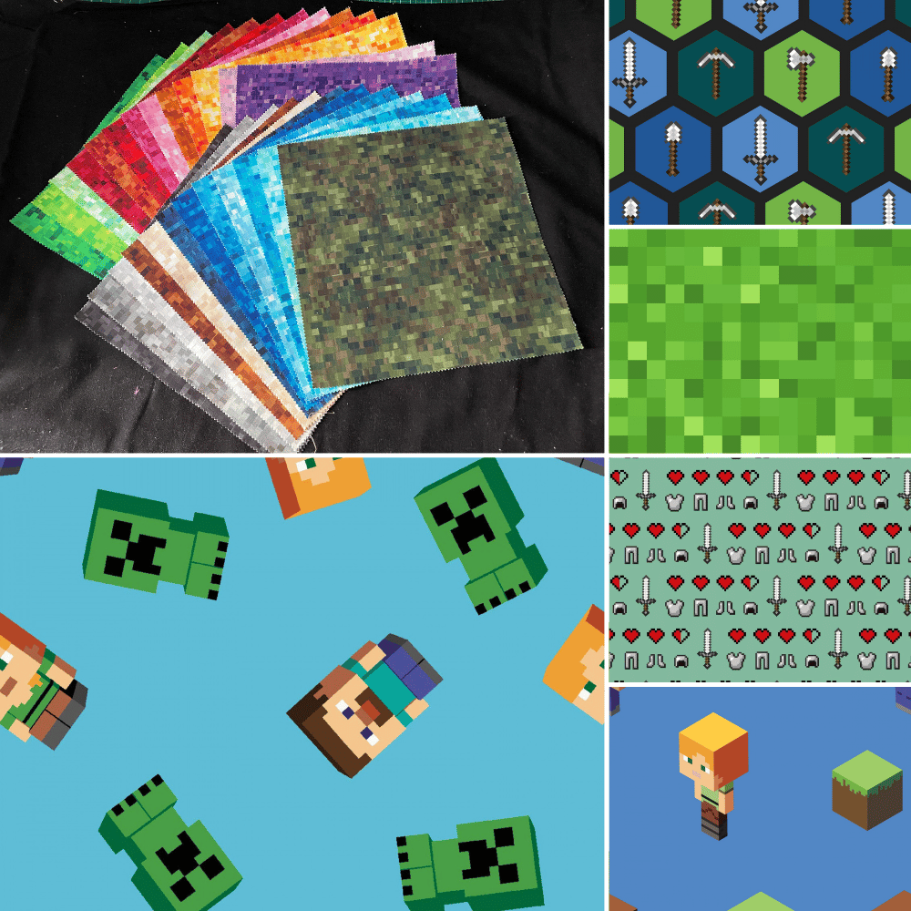 Springs Creative Fabric Ultimate Minecraft Fabric Bundle 5 yards of licensed fabric and pack of 10 x 10 pre-cut fabrics (Ombre Squares)