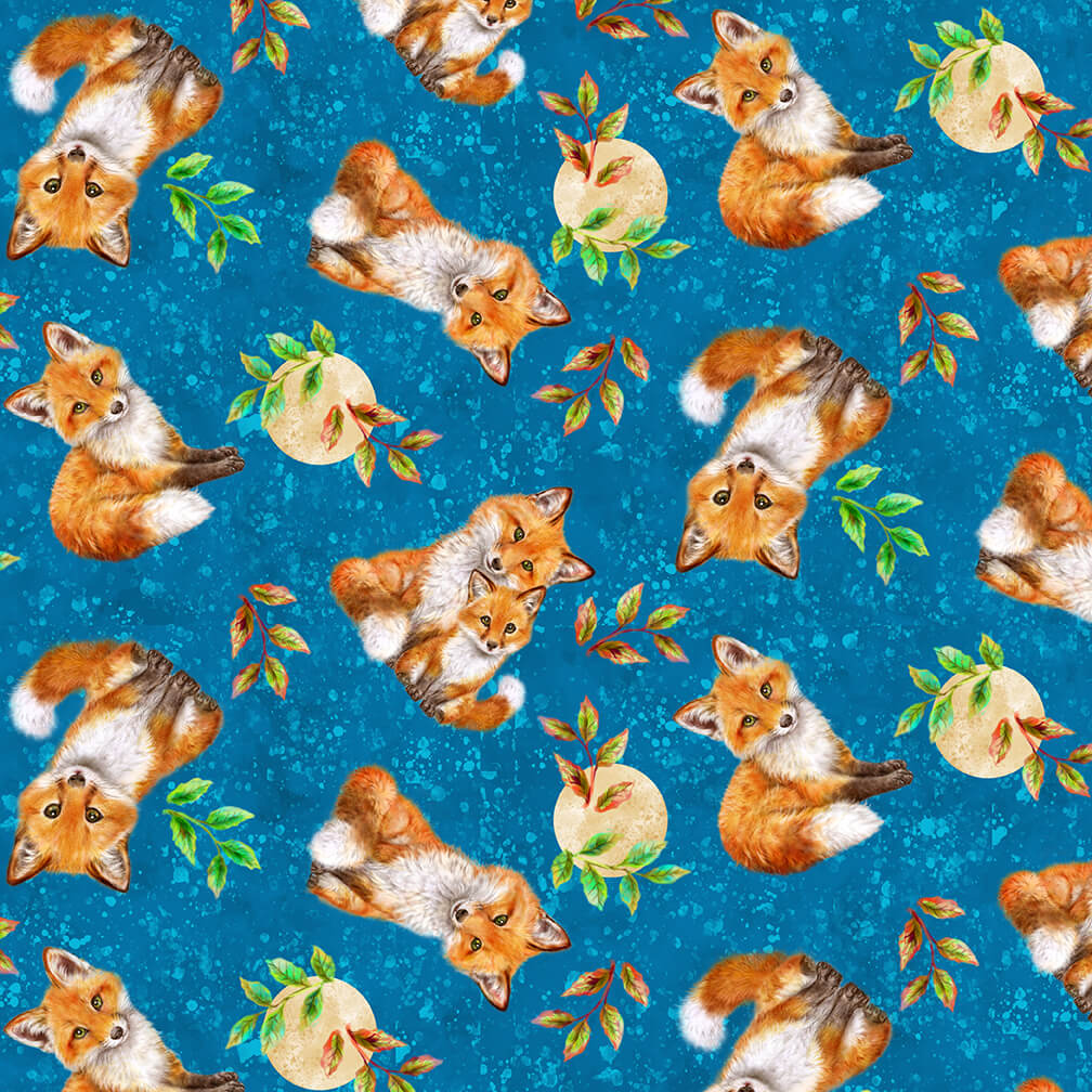 Studio E Auburn Fox Fabric bundle available as FQ, 1/2 yard or 1 yard with 2 panels (8 fabric pieces & 2 panels)