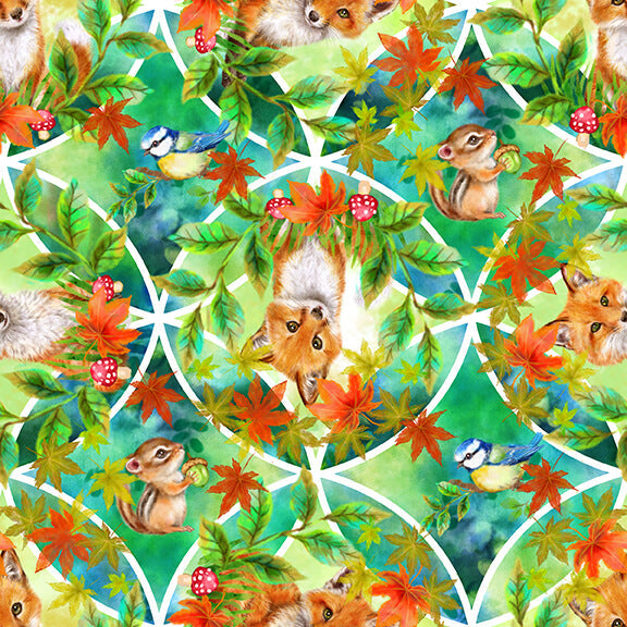 Studio E Auburn Fox Fabric bundle available as FQ, 1/2 yard or 1 yard with 2 panels (8 fabric pieces & 2 panels)