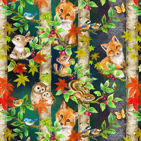 Studio E Auburn Fox Fabric bundle available as FQ, 1/2 yard or 1 yard with 2 panels (8 fabric pieces & 2 panels)