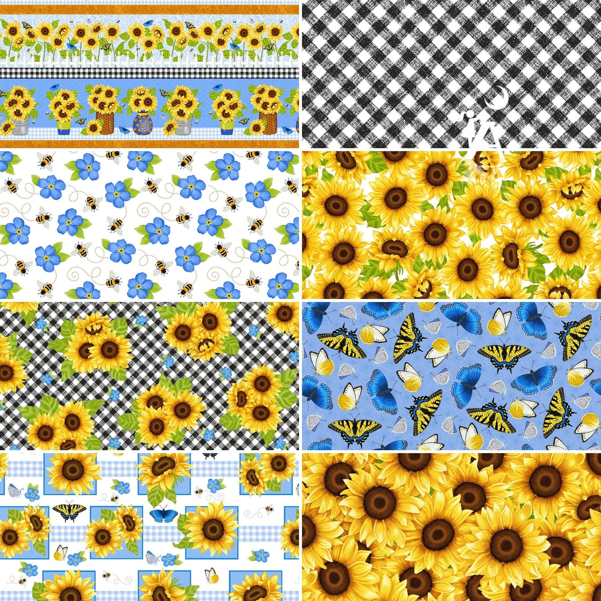 Studio E Fabric 8 FAT QUARTERS only (NO PANELS) Sunny Sunflowers by Studio E Fabric Bundle, FQ Bundle Fabric, Honey Bee Cotton Fabric, Sunflower Panel, Sunflower Blocks, Bee Fabric