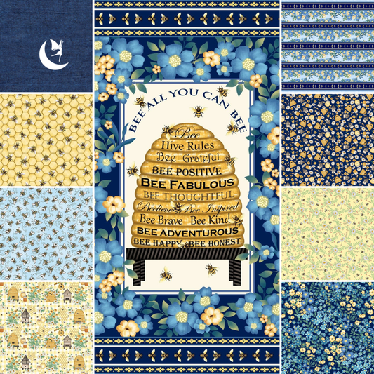 Studio E Fabric Bundle Bee All You Can Be FQ Bundled Fabric Collection Panel plus 8 coordinating FQ prints
