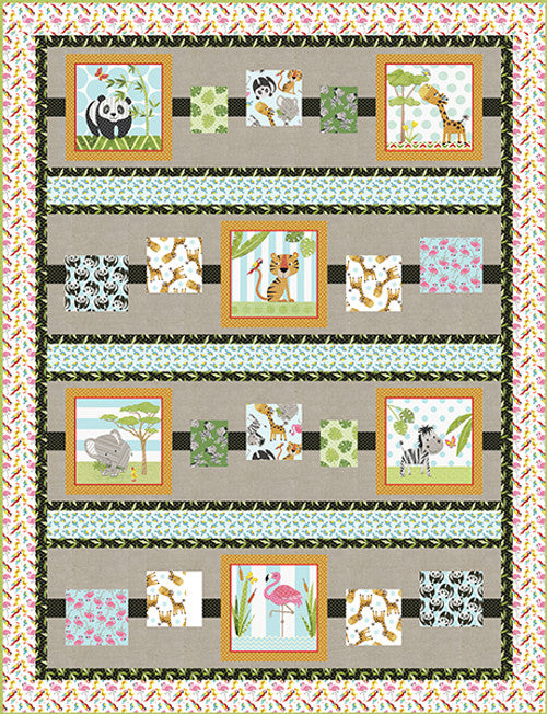 Studio E Fabric Bundle QUILT KIT At The Zoo 1 yard Fabric Bundle, 9 cotton quilting fabrics & 1 panel, includes 9 yards and 1 panel