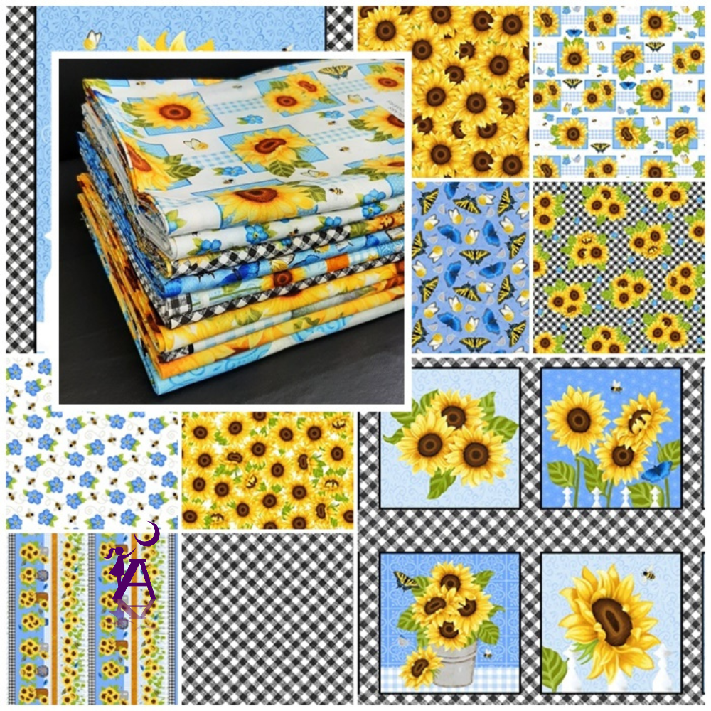 Studio E Fabric FAT QUARTER BUNDLE Sunny Sunflowers by Studio E Fabric Bundle, FQ Bundle Fabric, Honey Bee Cotton Fabric, Sunflower Panel, Sunflower Blocks, Bee Fabric