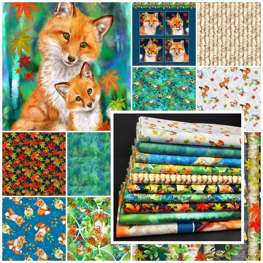Studio E FQ Bundle Auburn Fox Fabric bundle available as FQ, 1/2 yard or 1 yard with 2 panels (8 fabric pieces & 2 panels)