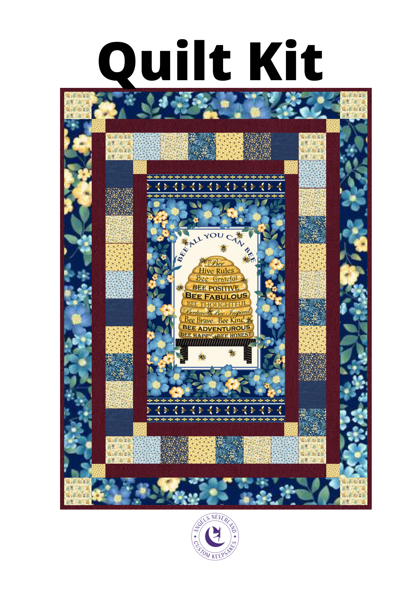 Studio E Quilt Kit Kit TOP/Binding ONLY Beginner Quilt Kit Bee All You Can Bee DIY Panel Quilt 50" x 68" approximate finished size