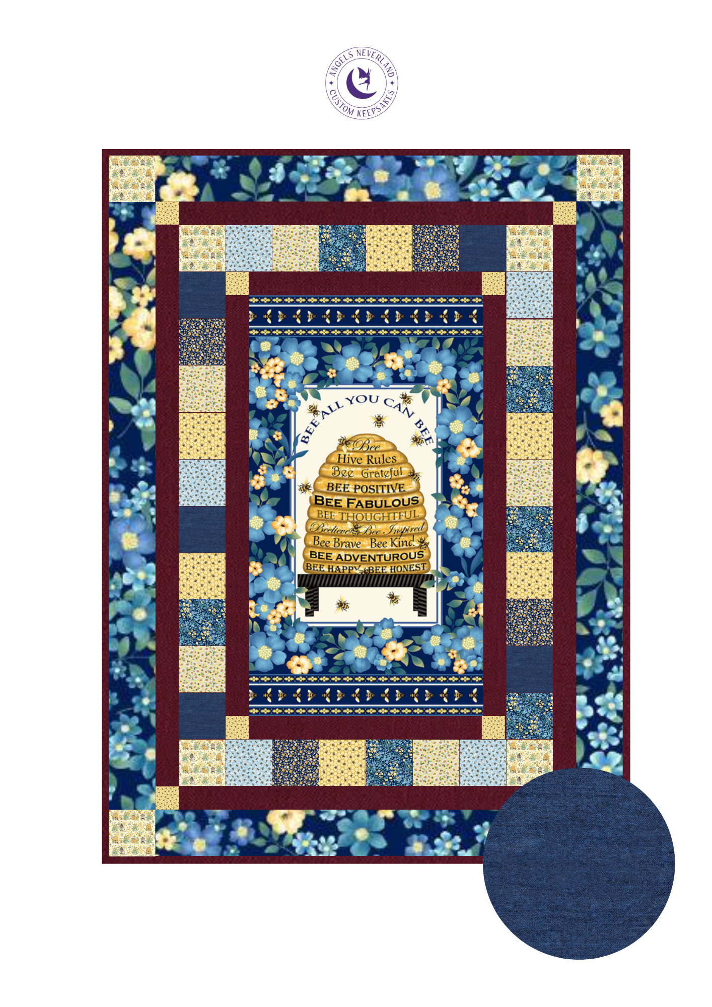 Studio E Quilt Kit Kit w/backing Ink Beginner Quilt Kit Bee All You Can Bee DIY Panel Quilt 50" x 68" approximate finished size
