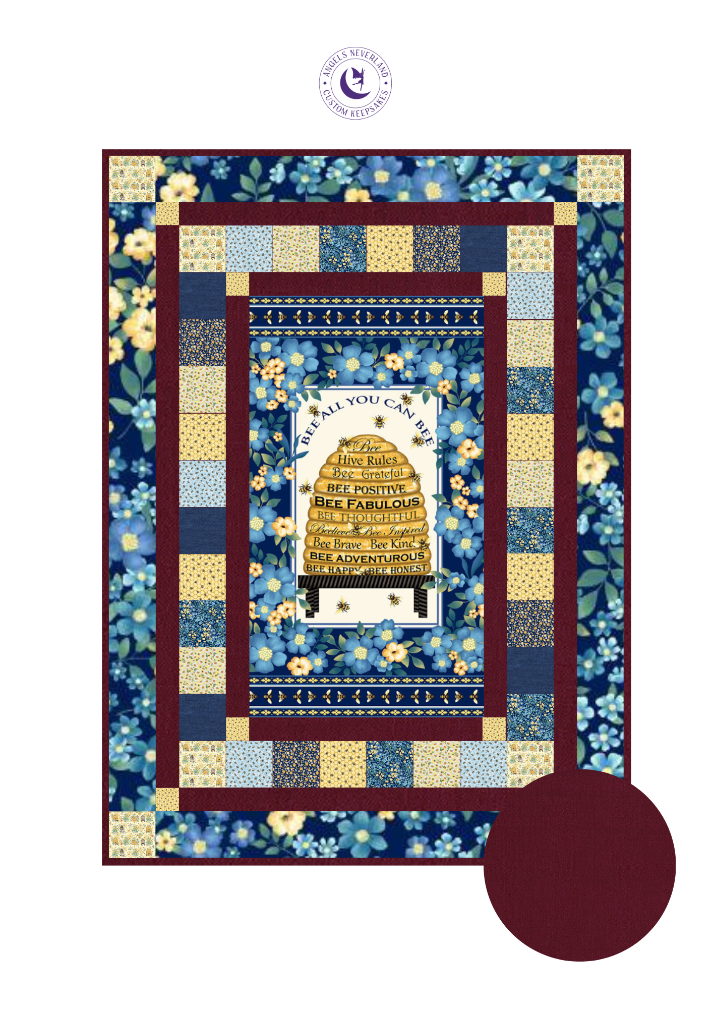 Studio E Quilt Kit Kit w/backing Merlot Beginner Quilt Kit Bee All You Can Bee DIY Panel Quilt 50" x 68" approximate finished size