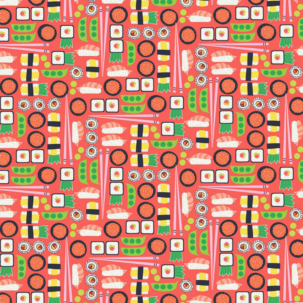 Timeless Treasures Fabric 1/4 yard (9"x43/44") Pink Sushi Cotton Fabric by Timeless Treasures