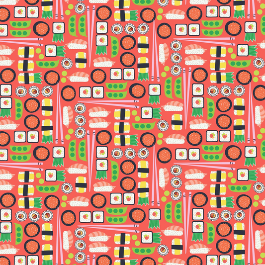 Timeless Treasures Fabric 1/4 yard (9"x43/44") Pink Sushi Cotton Fabric by Timeless Treasures