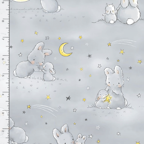 Timeless Treasures Fabric 1 yard (36"x44") / Night COTTON Bunnies by the Bay Moon and Little Ones by Timeless Treasures