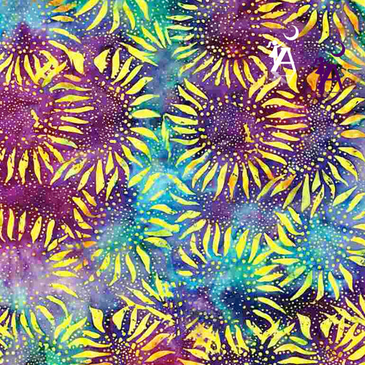 Timeless Treasures Fabric 1 yard (36"x44") Timeless Treasures Tonga Sunflower Burst, Sunflower fabric, Cotton Sunflower Fabric, batik cotton fabric