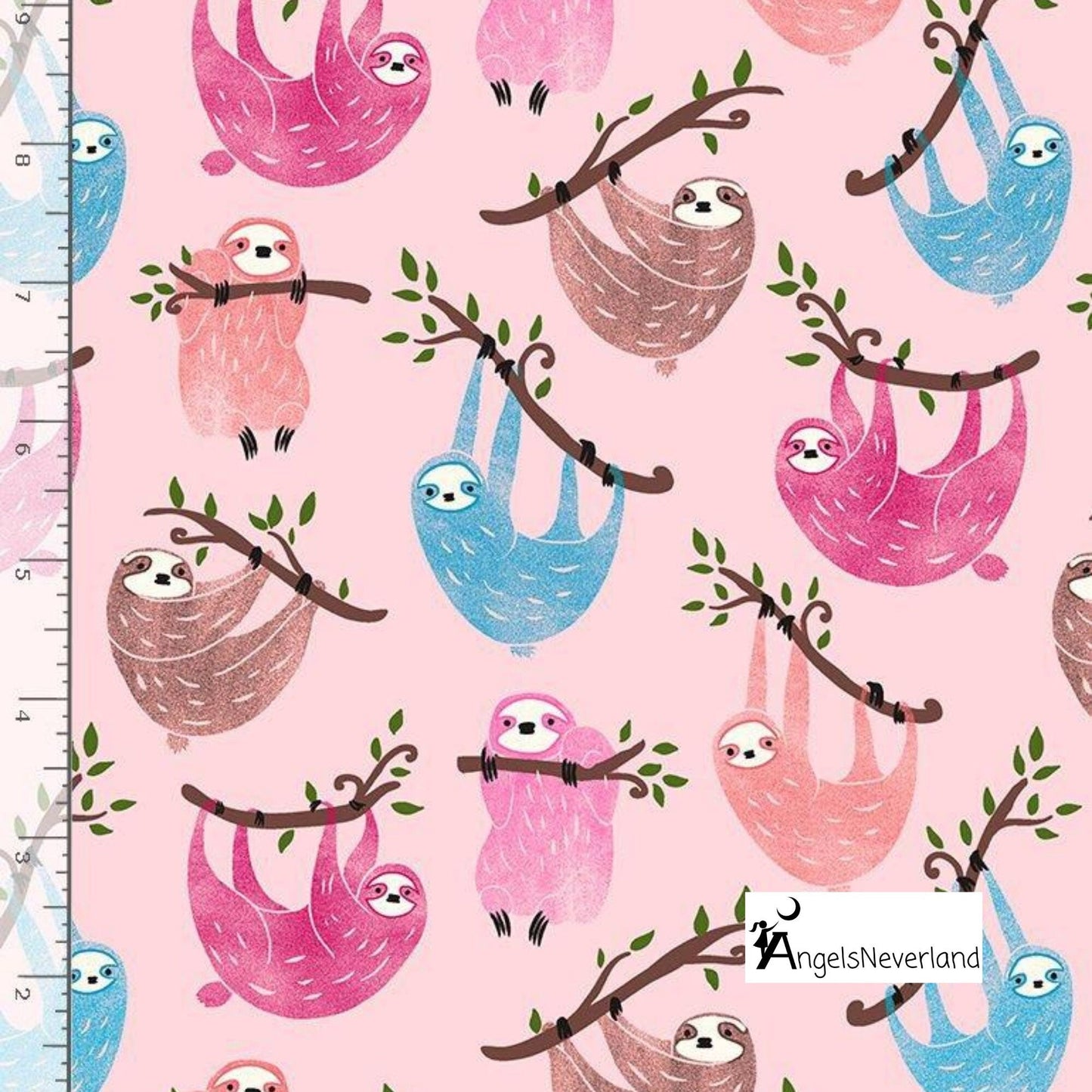 Timeless Treasures Fabric 2 yards (72"x44") / All over Sloths Timeless Treasures All over sloths fabric or small pink hearts fabric