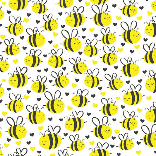 Timeless Treasures Fabric Cute Plump Bees in White Fabric by the yard from What's the Buzz