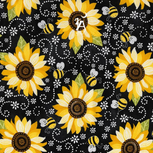 Timeless Treasures Fabric FAT HALF 36"x58" Sunflower and Bee Chalkboard SOFTIE MINKY Polyester Fabric
