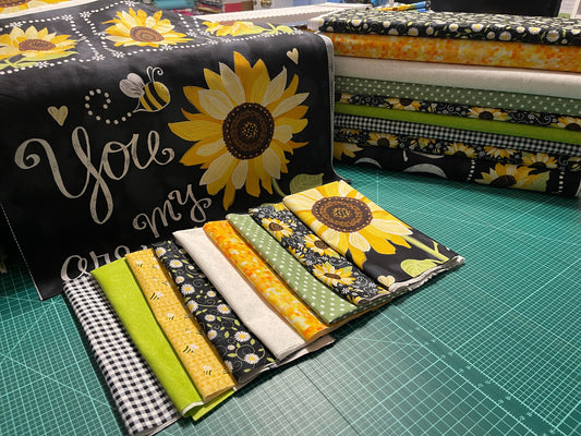 Timeless Treasures Fabric FAT QUARTER BUNDLE Floral You are my Sunshine Fabric bundle with Sunflower Cotton Panel Fabric and 8 Print Bundle FQ, 1/2 yard or 1 yard