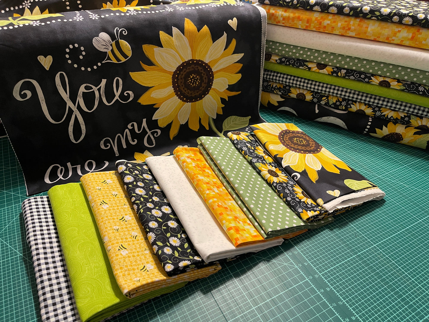 Timeless Treasures Fabric ONE YARD BUNDLE Floral You are my Sunshine Fabric bundle with Sunflower Cotton Panel Fabric and 8 Print Bundle FQ, 1/2 yard or 1 yard
