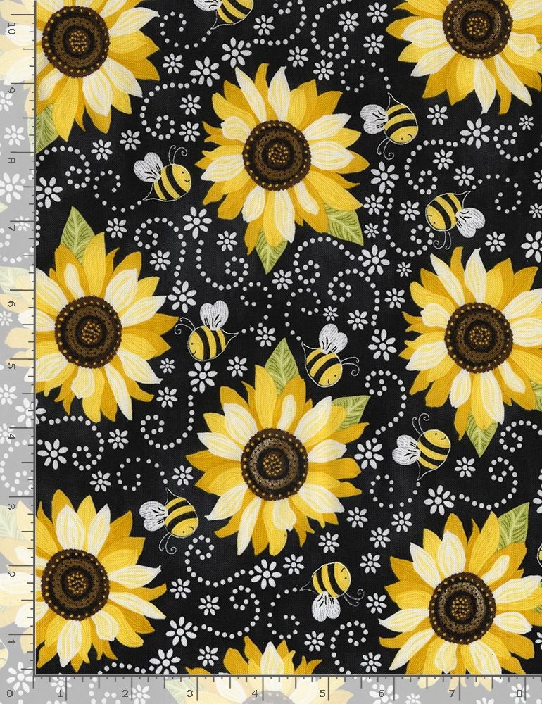 Timeless Treasures Fabric Sunflower and Bee Chalkboard SOFTIE MINKY Polyester Fabric