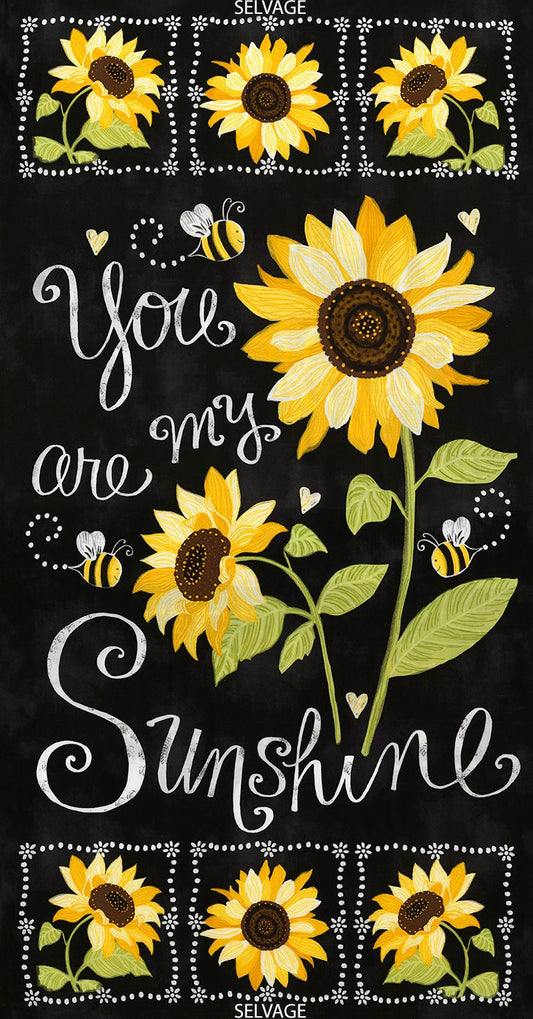 Timeless Treasures Fabric Sunflower Chalkboard Panel 24" by Gail Cadden, Beeloved Fabric, Timeless Treasures You are my Sunshine Fabric, honey bee fabric