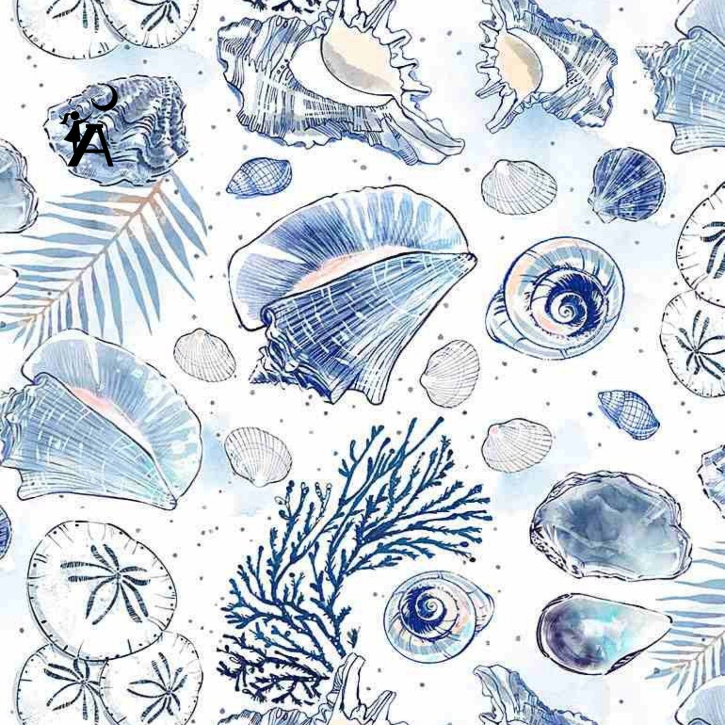 Timeless Treasures Fabric Thomas Little Ocean Blue Beach Fabric & Nautical Fabric Bundle with Beach Dreams Panel 8 FQ pieces and 1 panel