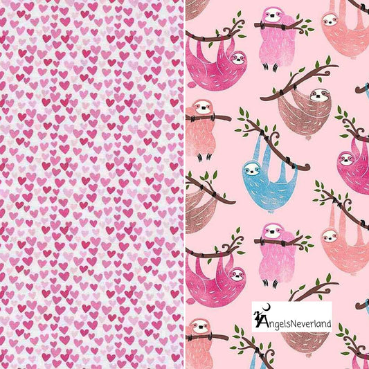 Timeless Treasures Fabric Timeless Treasures All over sloths fabric or small pink hearts fabric