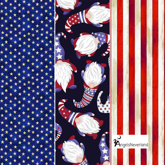 Timeless Treasures Fabric Timeless Treasures Gnome of the Free & Brave, Patriotic Stars Blue or Stripes