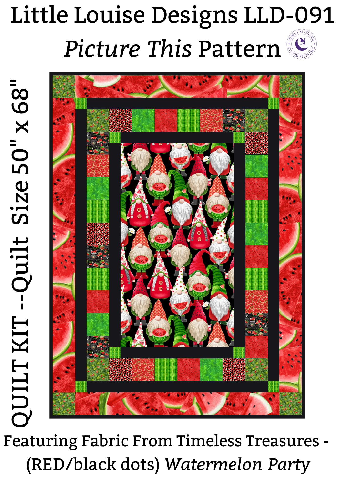 Timeless Treasures Quilt Kit Kit TOP/Binding ONLY Beginner Gnome Quilt Kit Timeless Treasures Watermelon Party with Picture This Pattern