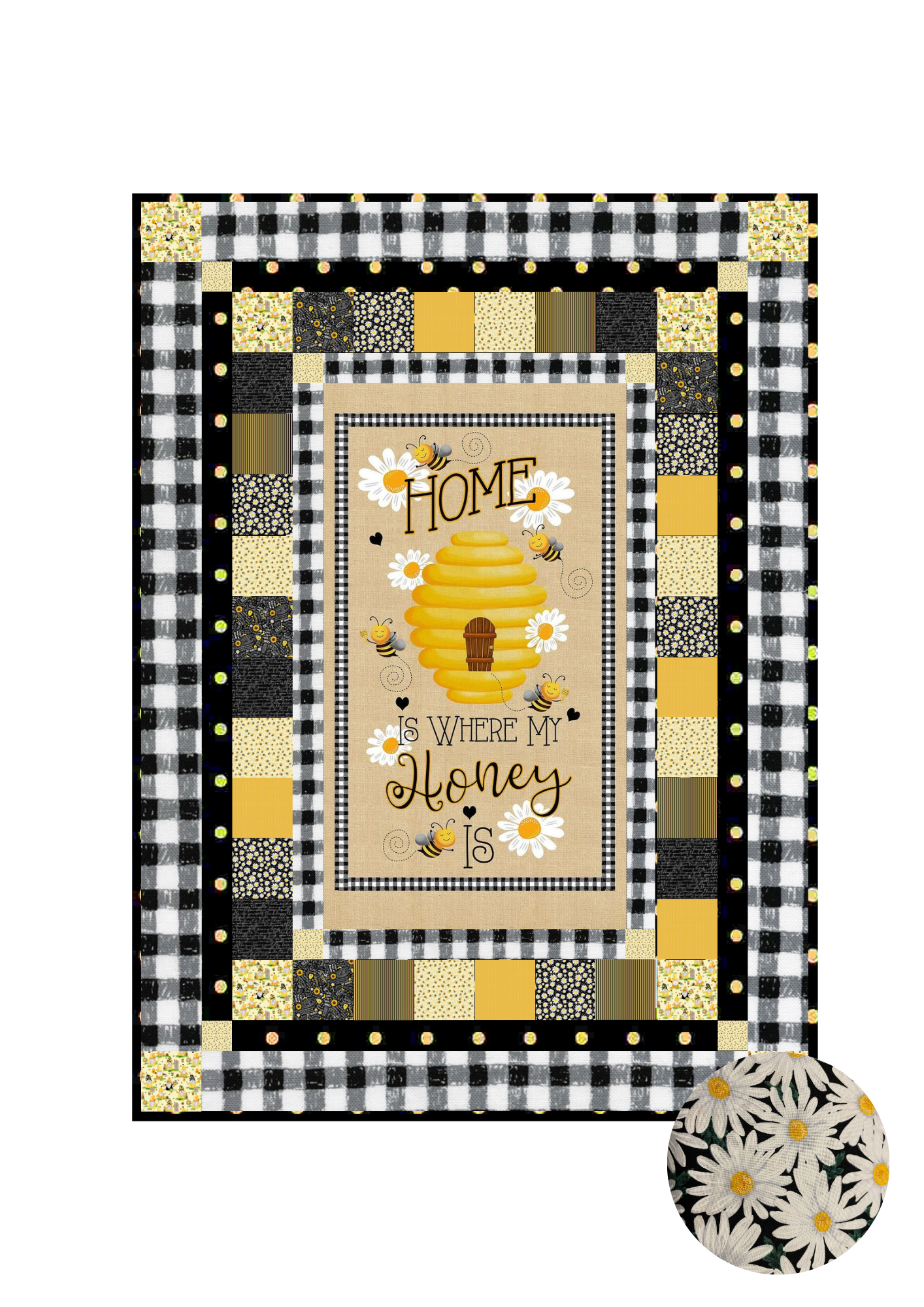 Timeless Treasures Quilt Kit Kit w/backing Large Daisies Beginner Bee Hive Quilt Kit Timeless Treasures Home Is Where My Honey Is DIY Panel Quilt