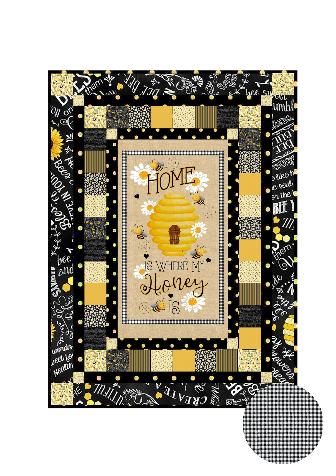 Timeless Treasures Quilt Kit Kit w/backing Piano Gingham Beginner Bee Hive Quilt Kit Timeless Treasures Home Is Where My Honey Is DIY Panel Quilt