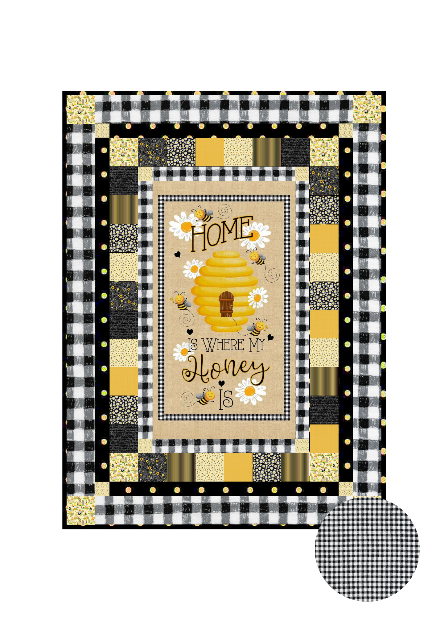 Timeless Treasures Quilt Kit Kit w/backing Piano Gingham Beginner Bee Hive Quilt Kit Timeless Treasures Home Is Where My Honey Is DIY Panel Quilt