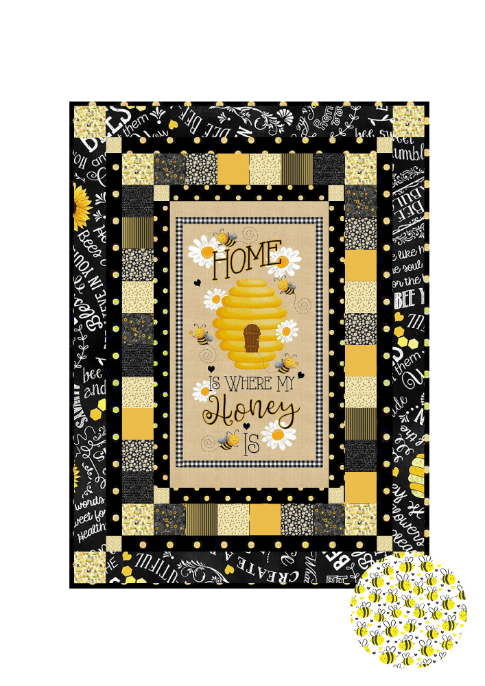 Timeless Treasures Quilt Kit Kit w/backing Plump Bees on White Beginner Bee Hive Quilt Kit Timeless Treasures Home Is Where My Honey Is DIY Panel Quilt