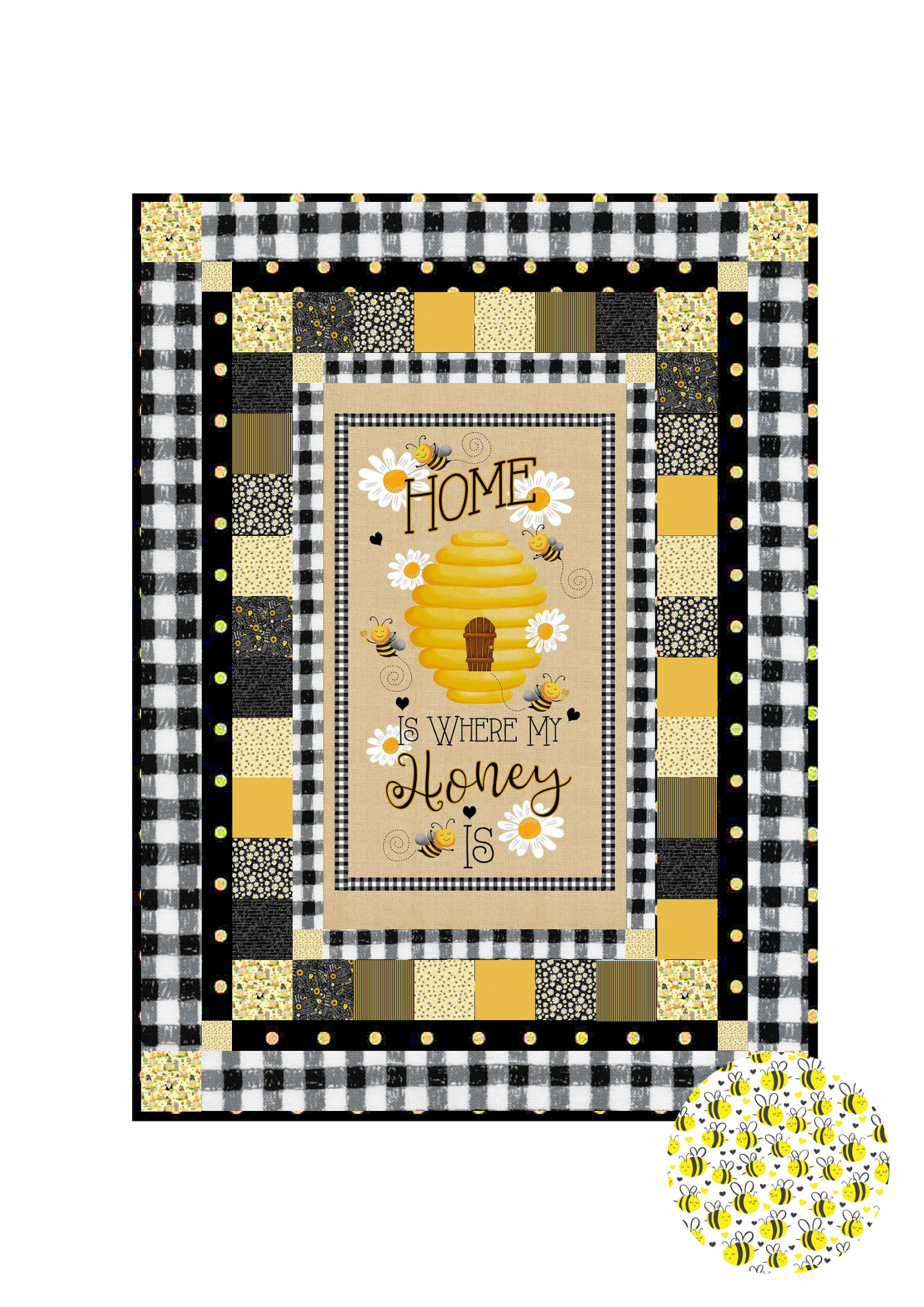 Timeless Treasures Quilt Kit Kit w/backing Plump Bees on White Beginner Bee Hive Quilt Kit Timeless Treasures Home Is Where My Honey Is DIY Panel Quilt