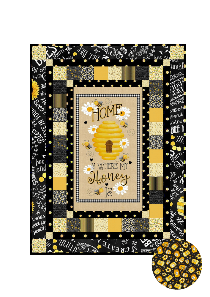 Timeless Treasures Quilt Kit Kit w/backing YAMS Honey Pots Beginner Bee Hive Quilt Kit Timeless Treasures Home Is Where My Honey Is DIY Panel Quilt
