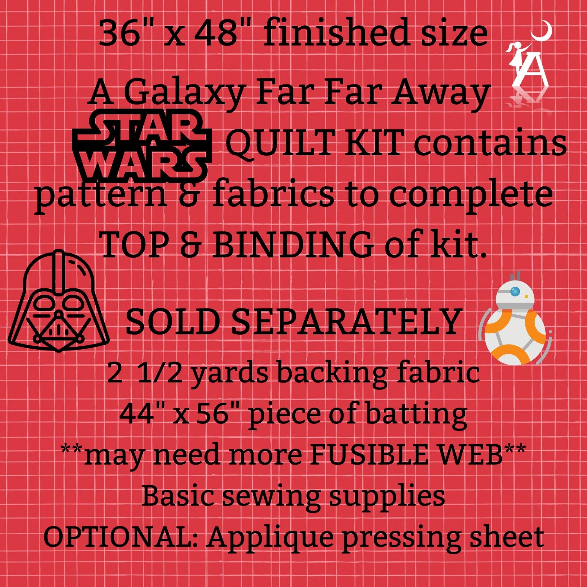 Whimsical Workshop Quilt Patterns Galaxy Far Far Away DIY Star Wars Applique COMPLETE Intermediate Quilt Kit with Millennium Falcon and Star Destroyer Pattern Video Tutorial available