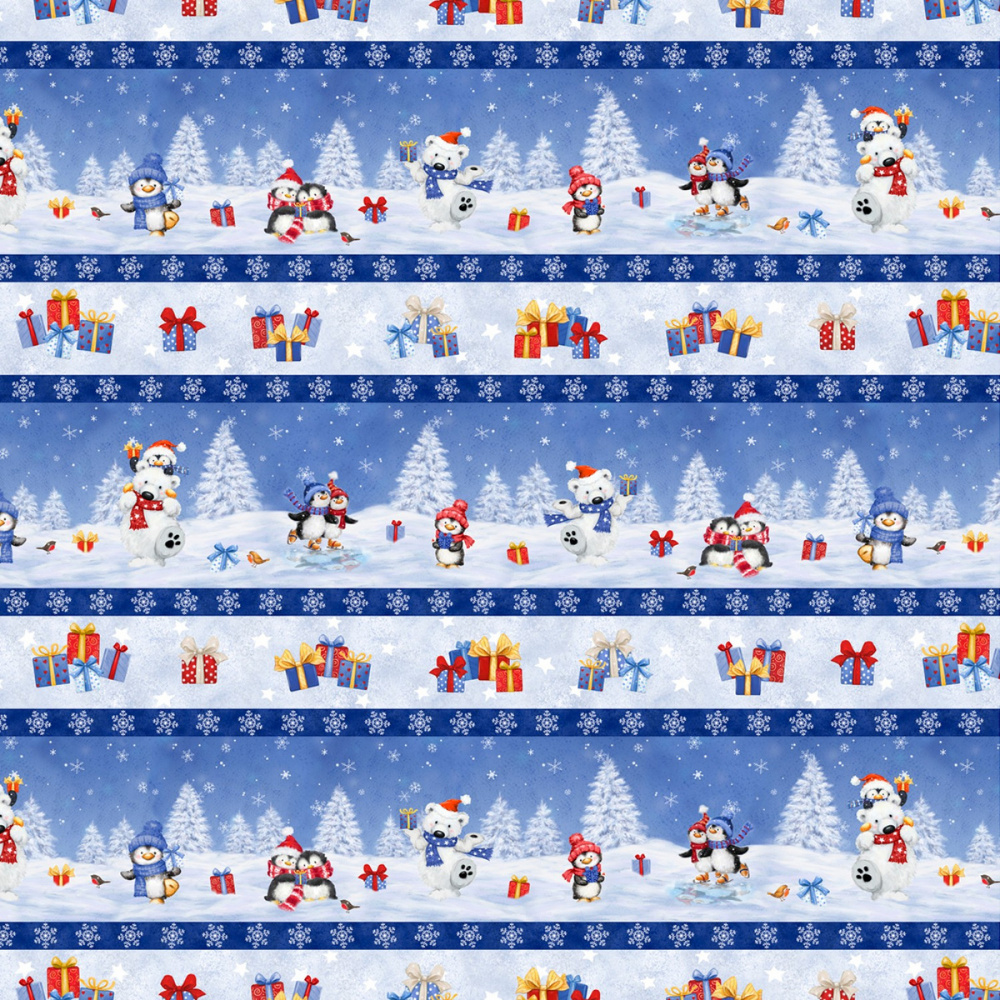 Wilmington Prints Fabric Snow What Fun Cotton Fabric - 2 1/2 in strips PRECUT 40 pc pack, jelly roll fabric