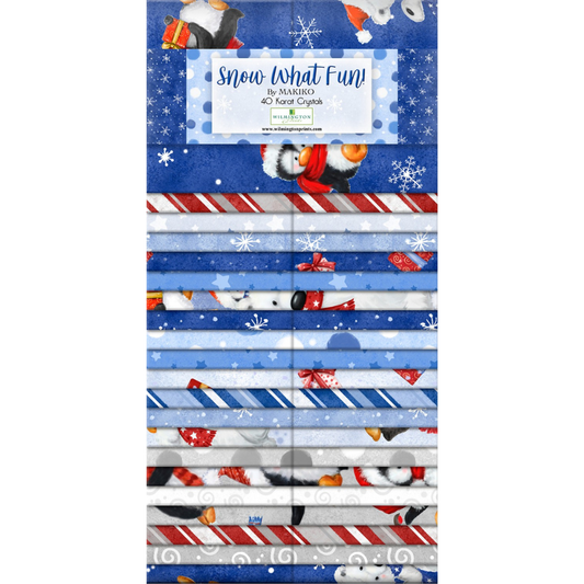 Wilmington Prints Fabric Snow What Fun Cotton Fabric - 2 1/2 in strips PRECUT 40 pc pack, jelly roll fabric