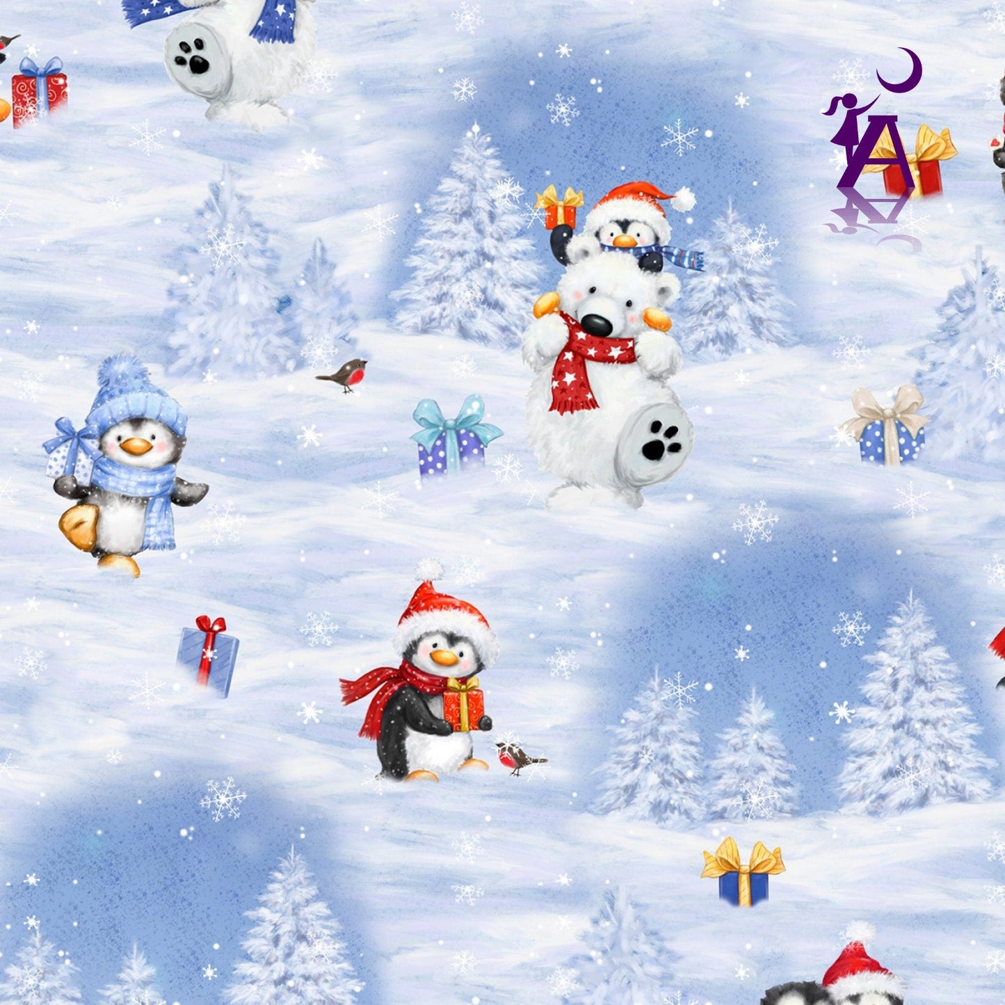 Wilmington Prints Fabric Snow What Fun Cotton Fabric PRECUT 5 Karat Crystals 5 in square 42 per pack