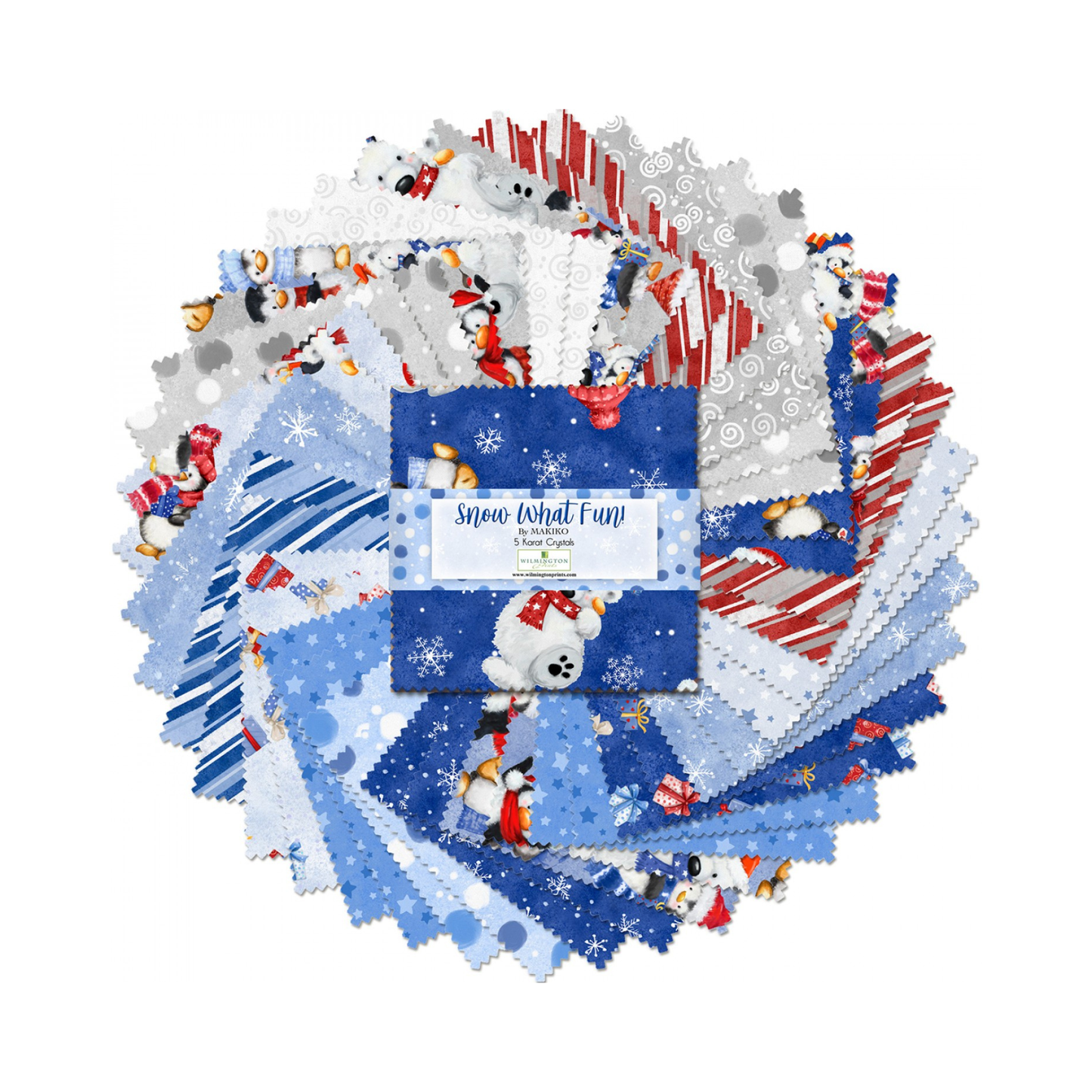Wilmington Prints Fabric Snow What Fun Cotton Fabric PRECUT 5 Karat Crystals 5 in square 42 per pack