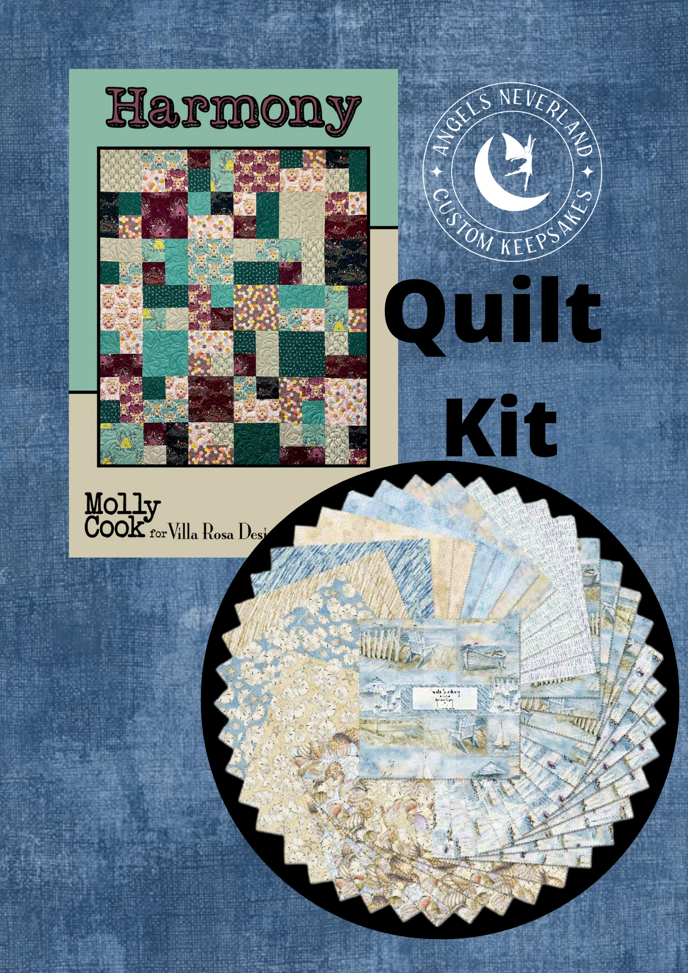 Wilmington Prints precut Kit w/Denim Blue Binding Pre-Cut Quilt Kit with Coastal Sanctuary 10” squares and pre-cut strips for binding