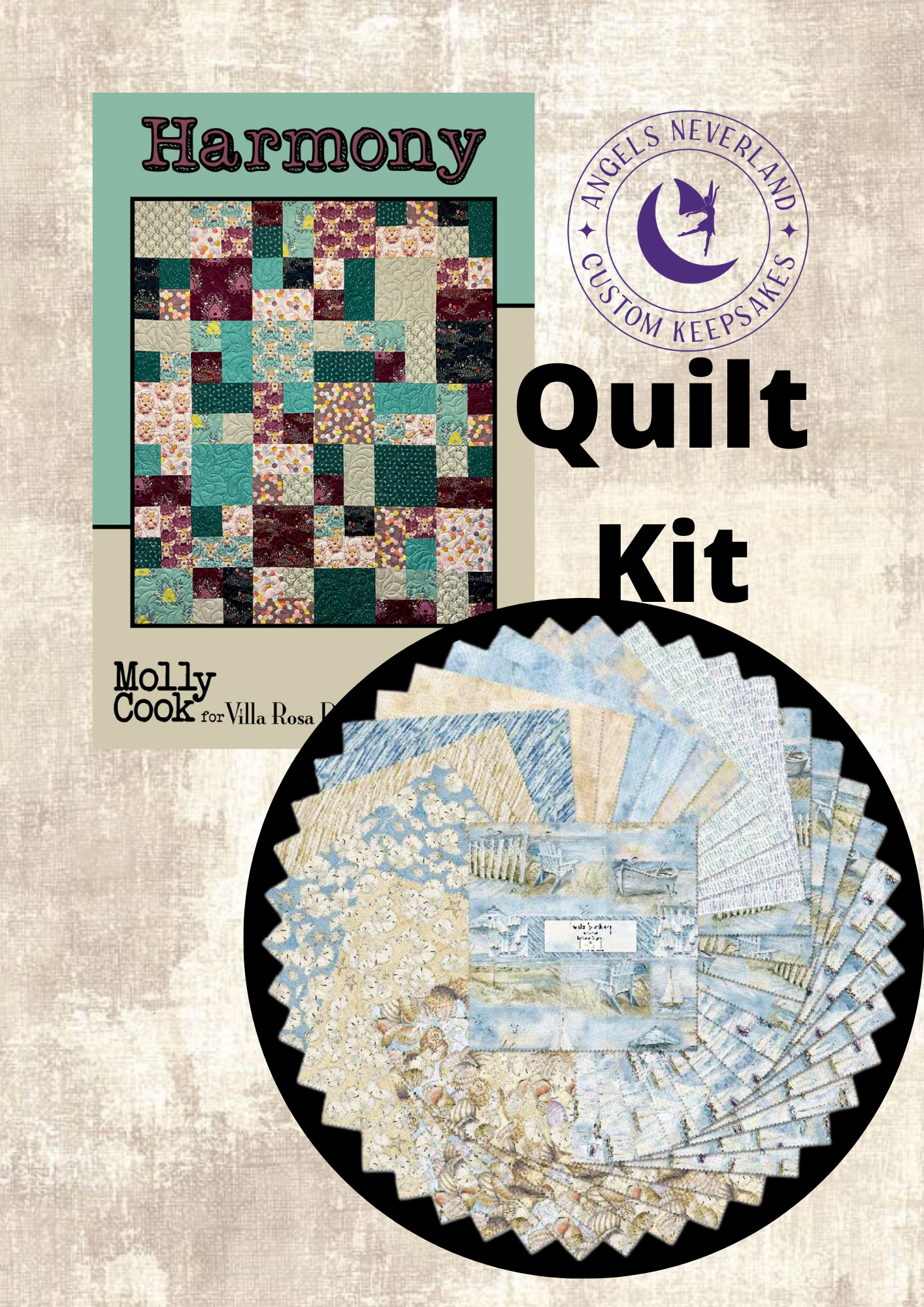 Wilmington Prints precut Kit w/Shell Beige Binding Pre-Cut Quilt Kit with Coastal Sanctuary 10” squares and pre-cut strips for binding