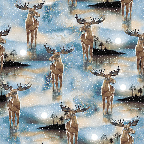 Cold Winter Morning, Moose Cotton Fabric by Kathleen Francour