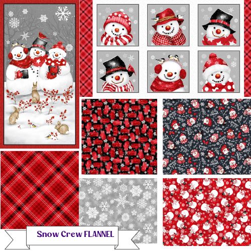 Snow Crew FLANNEL Cotton Snowman Fabric by Henry Glass - Angels Neverland