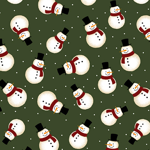 Crossroads Snowman Flannel in Dark Green