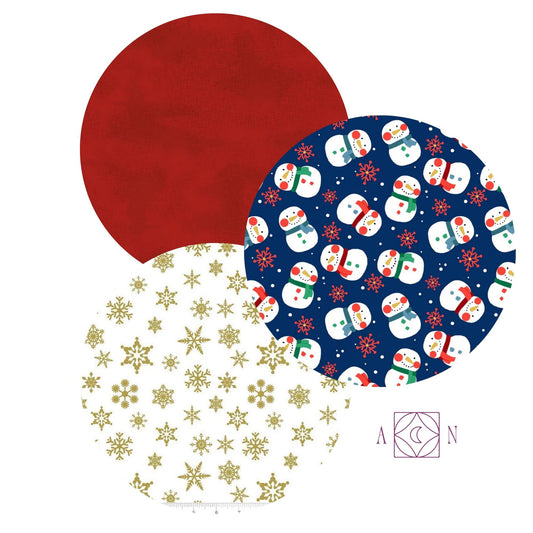 Gnome to Fa La Snowmen (Red Version) – 3 Yard Quilt Fabric Bundle | Angels Neverland Exclusive