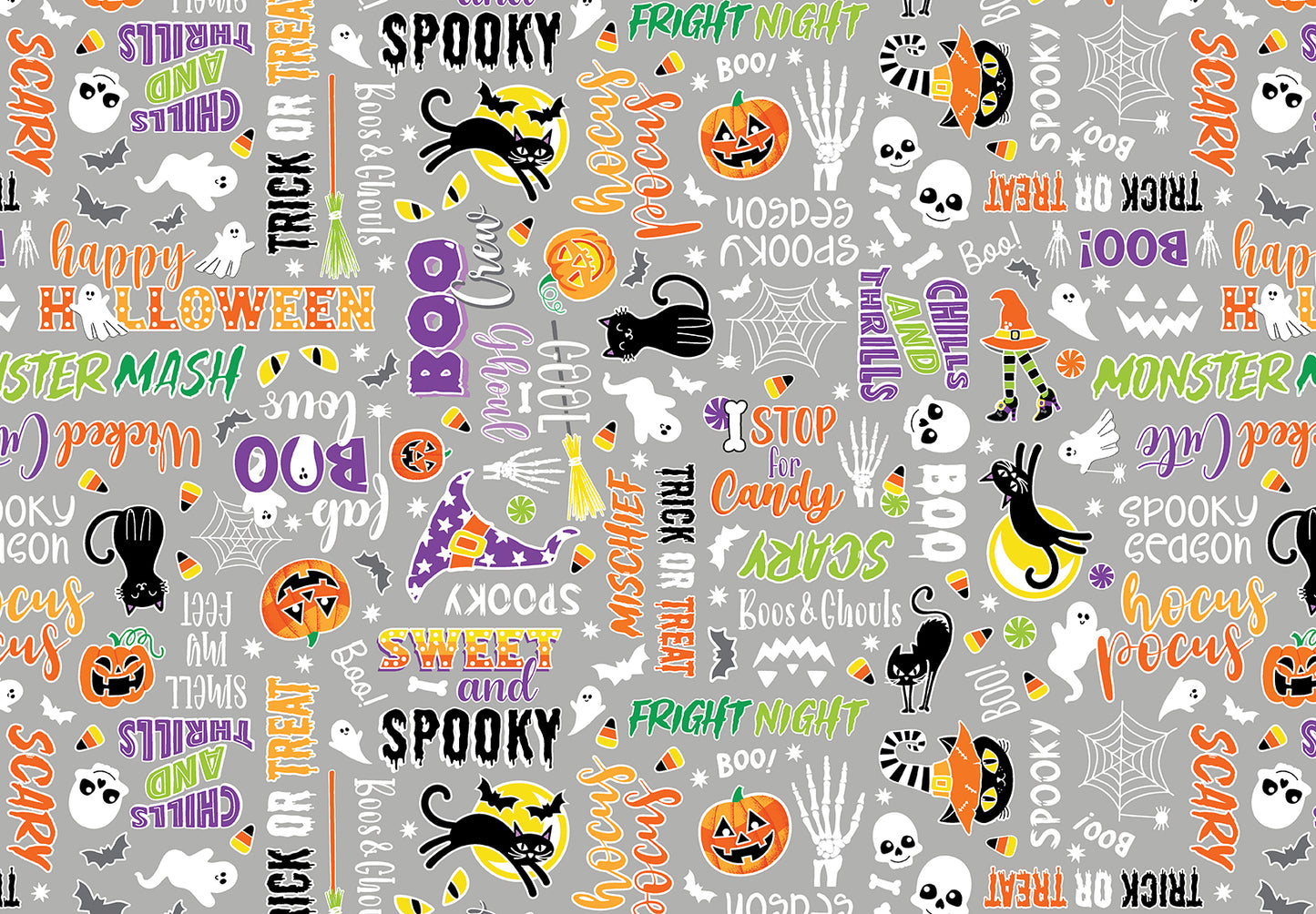 Halloween Treats on Black  -  Chills & Thrills Cupcake Cotton Fabric by the Yard