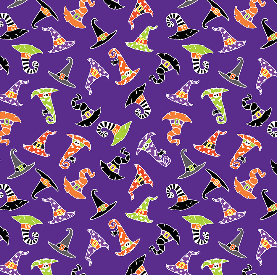 Hocus Pocus Hats Purple Chills & Thrills Cotton Fabric by the Yard