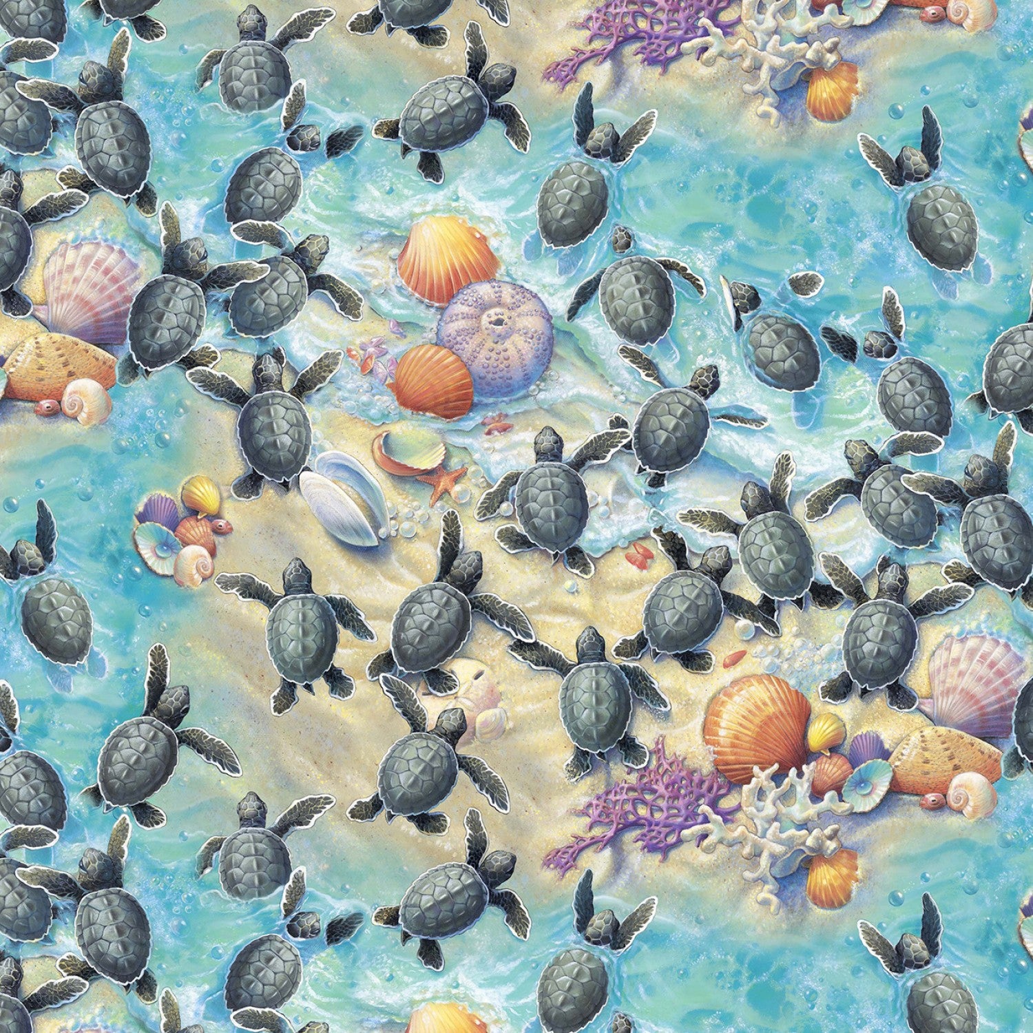 Multi Turtles Race To Safety Baby Sea Turtles fabric by the yard ...